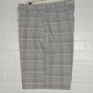 Subculture men's beige gray plaid flat front shorts 32